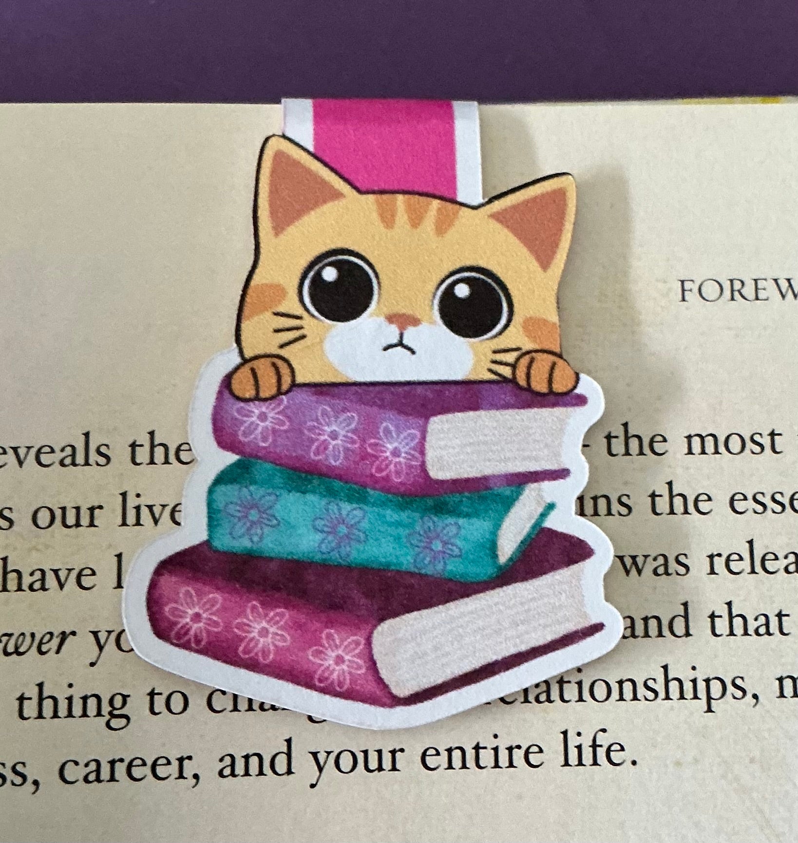 Cat Lover Book Stack Magnetic Bookmark
